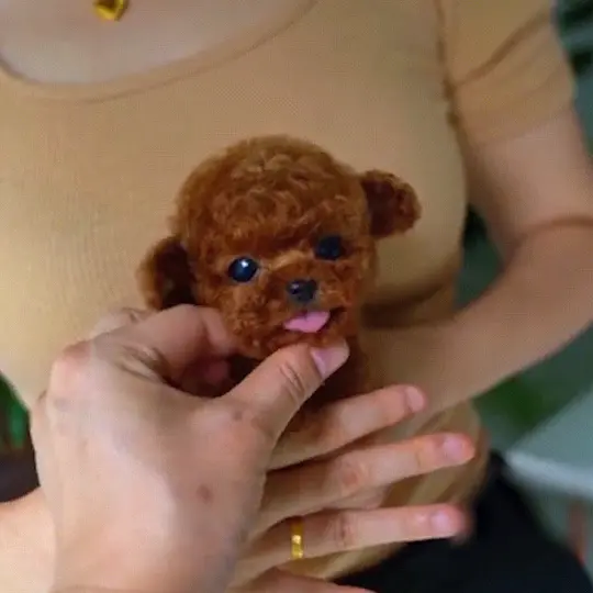 Menina a acariciar suavemente o cãozinho de peluche